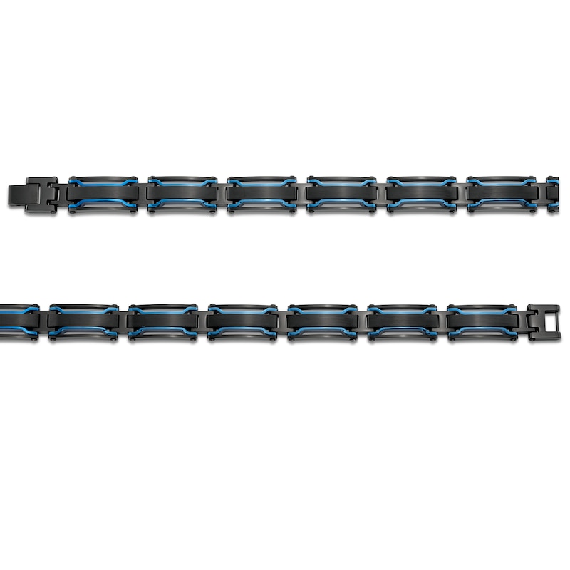 Men's Bar Link Bracelet in Black and Blue Ion-Plated Stainless Steel - 8.5"|Peoples Jewellers