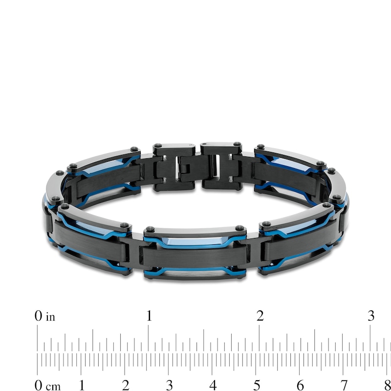 Men's Bar Link Bracelet in Black and Blue Ion-Plated Stainless Steel - 8.5"|Peoples Jewellers