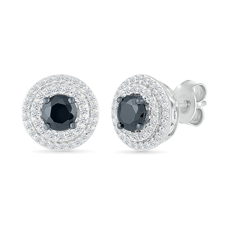 1.00 CT. T.W. Black and White Diamond Double Frame Stud Earrings in 10K White Gold|Peoples Jewellers