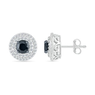 1.00 CT. T.W. Black and White Diamond Double Frame Stud Earrings in 10K White Gold