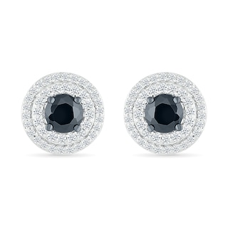 1.00 CT. T.W. Black and White Diamond Double Frame Stud Earrings in 10K White Gold