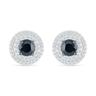 1.00 CT. T.W. Black and White Diamond Double Frame Stud Earrings in 10K White Gold