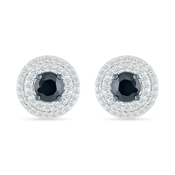 1.00 CT. T.W. Black and White Diamond Double Frame Stud Earrings in 10K White Gold