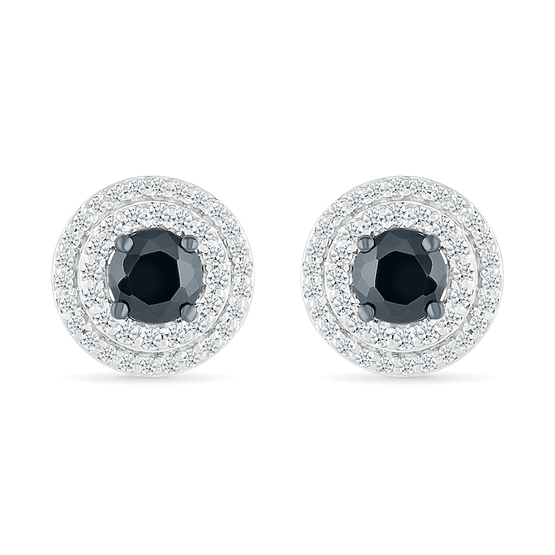 Main Image 3 of 1.00 CT. T.W. Black and White Diamond Double Frame Stud Earrings in 10K White Gold