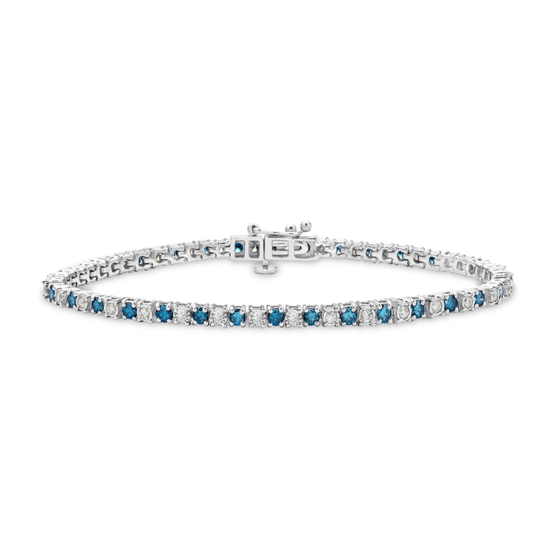 2.73 CT. T.W. Blue and White Diamond Alternating Tennis Bracelet in Sterling Silver