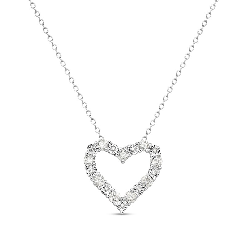 0.70 CT. T.W. Diamond Open Heart Pendant in Sterling Silver - 16"