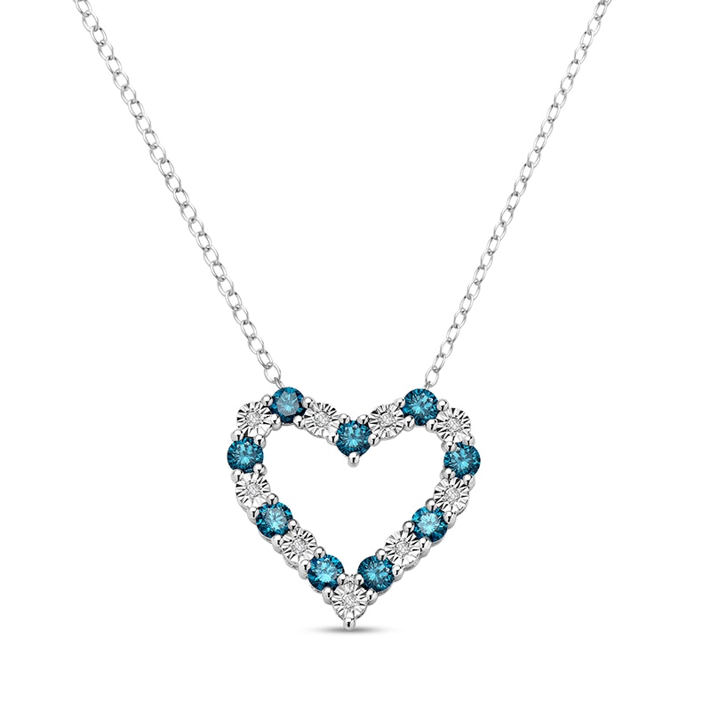 0.70 CT. T.W. Black and White Diamond Alternating Open Heart Pendant in Sterling Silver - 16"