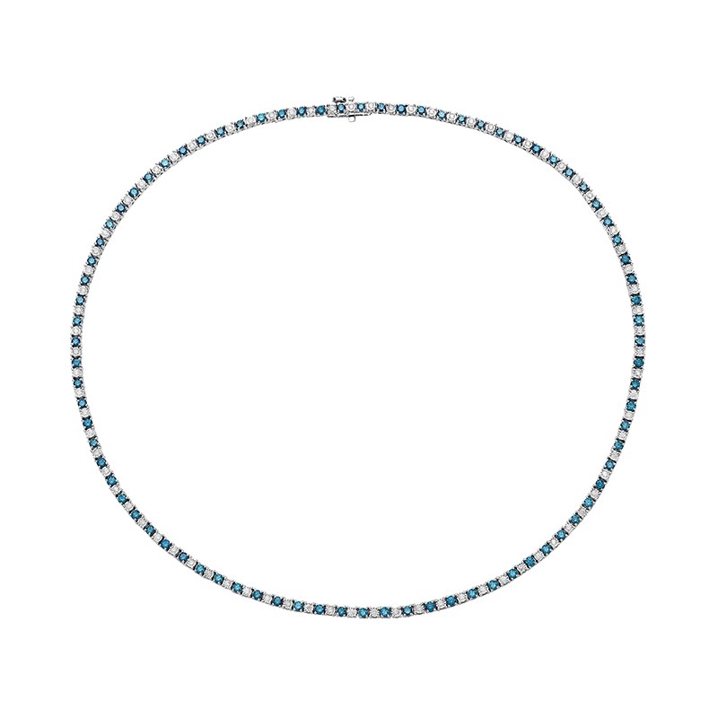 6.72 CT. T.W. Blue and White Diamond Alternating Tennis Necklace in Sterling Silver