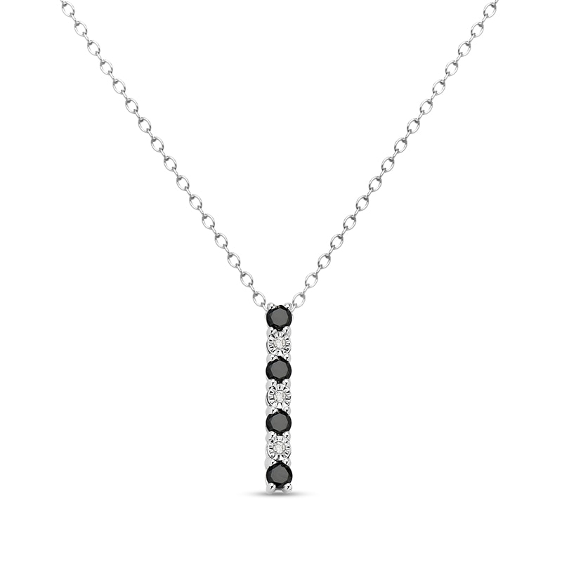 0.31 CT. T.W. Black and White Diamond Alternating Vertical Bar Pendant in Sterling Silver - 16"