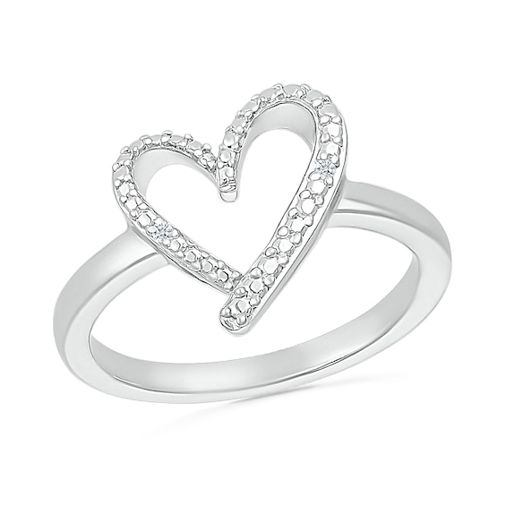 Diamond Accent Ribbon Heart Ring in Sterling Silver