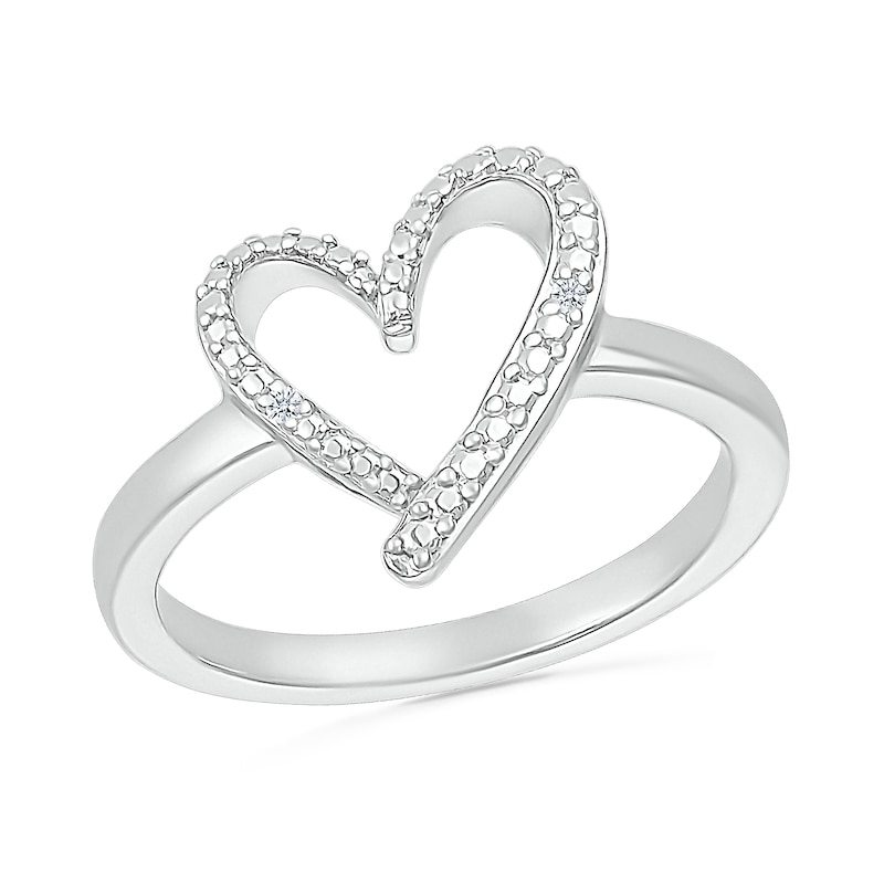 Diamond Accent Ribbon Heart Ring in Sterling Silver