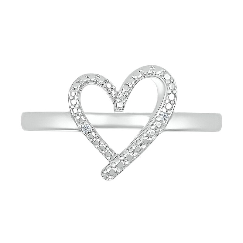 Diamond Accent Ribbon Heart Ring in Sterling Silver
