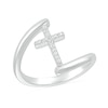 Diamond Accent Cross Bypass Open Shank Ring in Sterling Silver