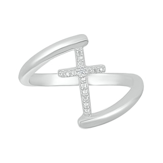 Diamond Accent Cross Bypass Open Shank Ring in Sterling Silver