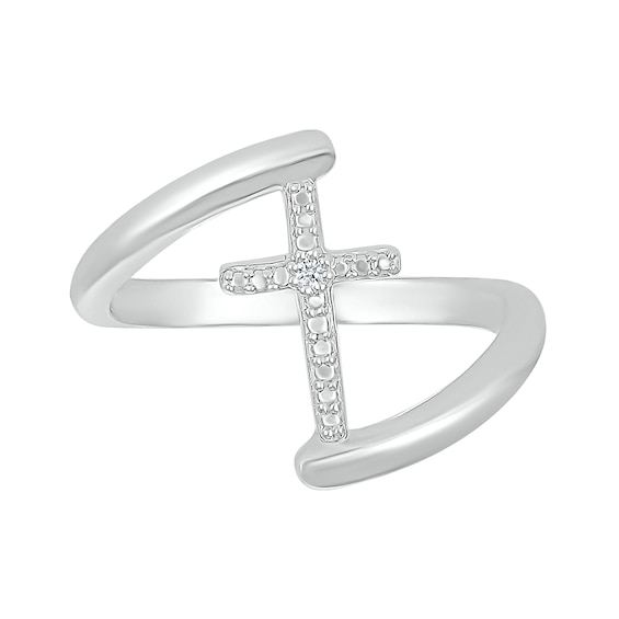 Diamond Accent Cross Bypass Open Shank Ring in Sterling Silver