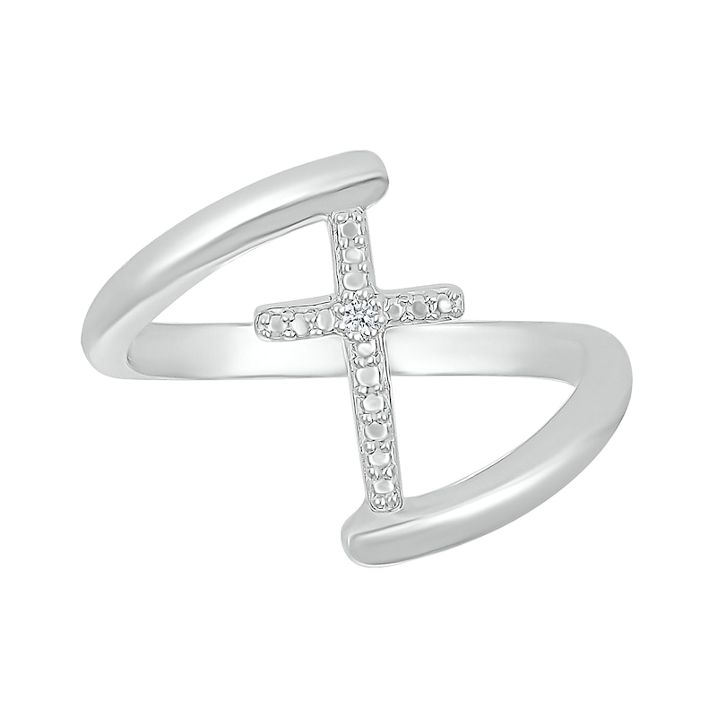 Diamond Accent Cross Bypass Open Shank Ring in Sterling Silver