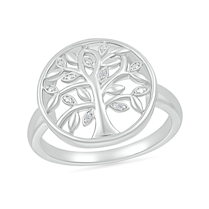Main Image 1 of Diamond Accent Tree of Life Circle Ring in Sterling Silver