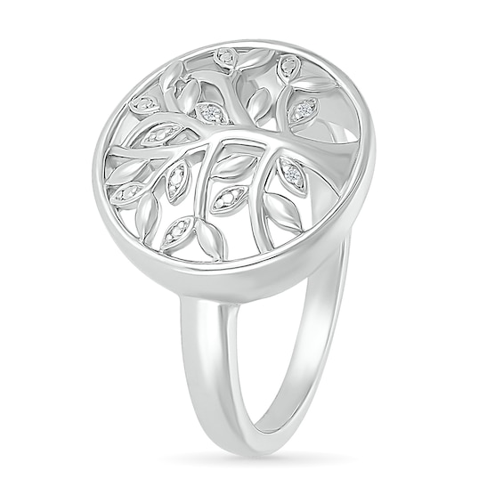Diamond Accent Tree of Life Circle Ring in Sterling Silver