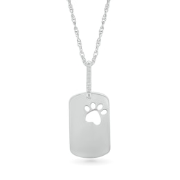 Diamond Accent Paw Print Cutout Dog Tag Pendant in Sterling Silver