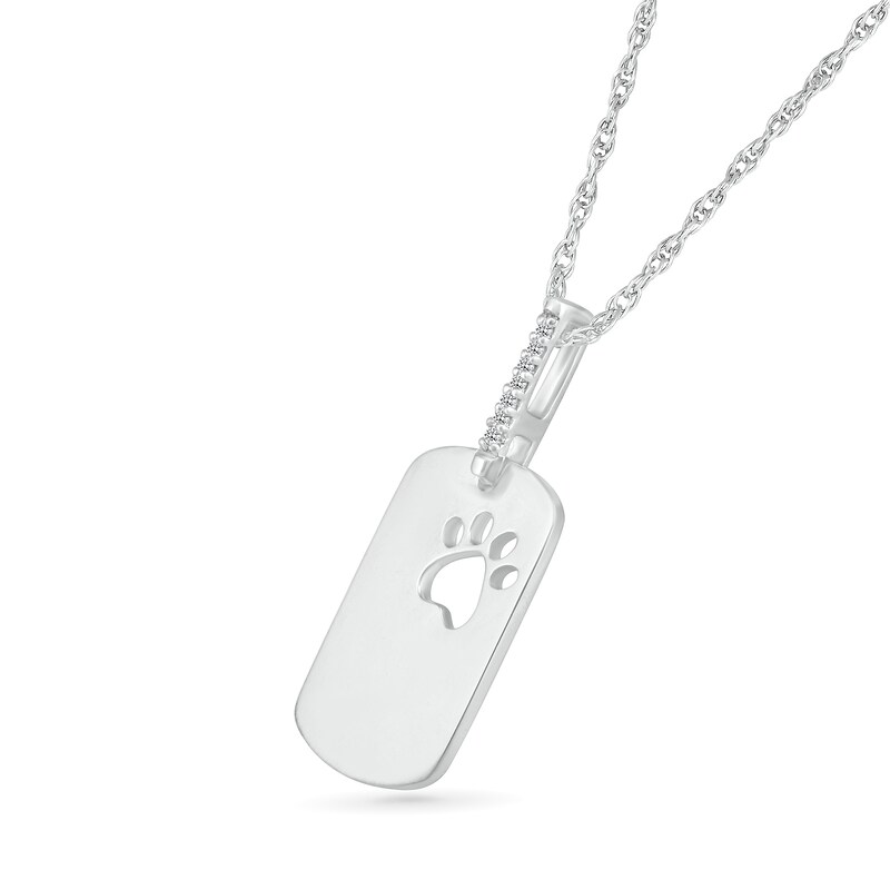 Main Image 2 of Diamond Accent Paw Print Cutout Dog Tag Pendant in Sterling Silver