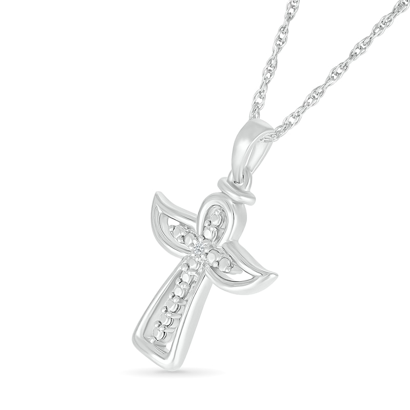 Main Image 2 of Diamond Accent Cross with Angel Outline Pendant in Sterling Silver