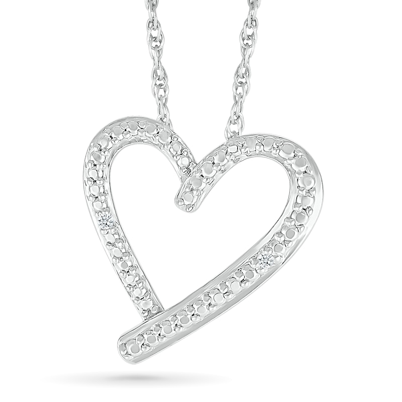 Diamond Accent Ribbon Heart Pendant in Sterling Silver