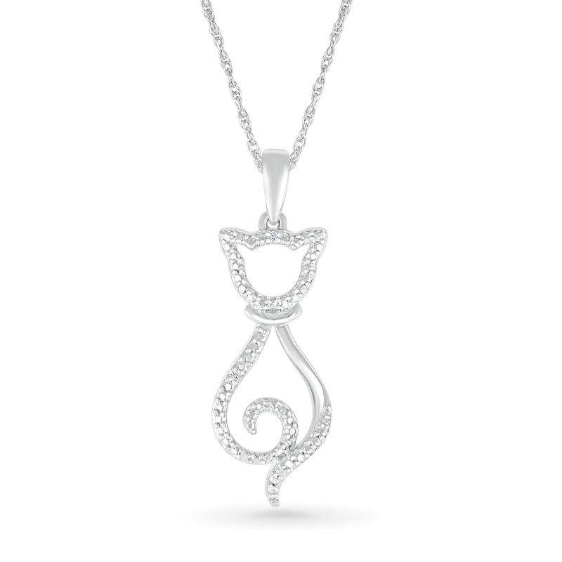 Main Image 1 of Diamond Accent Cat Outline Pendant in Sterling Silver