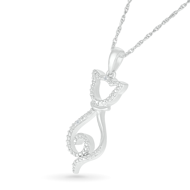 Main Image 2 of Diamond Accent Cat Outline Pendant in Sterling Silver