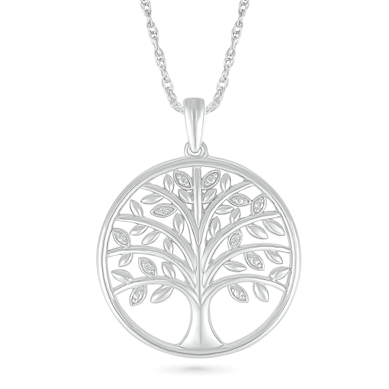 Diamond Accent Tree of Life Circle Pendant in Sterling Silver