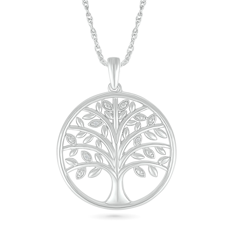 Diamond Accent Tree of Life Circle Pendant in Sterling Silver|Peoples Jewellers