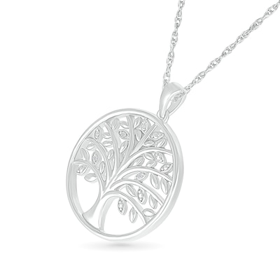Diamond Accent Tree of Life Circle Pendant in Sterling Silver