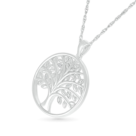 Diamond Accent Tree of Life Circle Pendant in Sterling Silver
