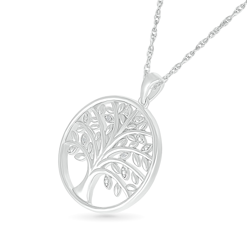 Diamond Accent Tree of Life Circle Pendant in Sterling Silver