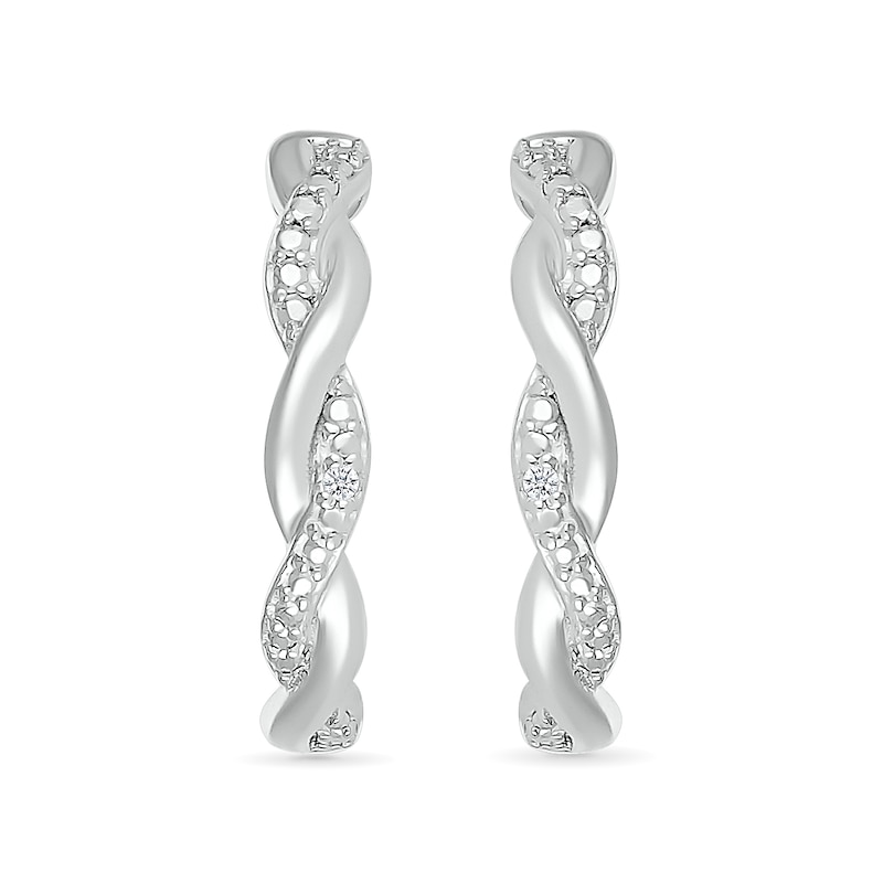 Diamond Accent and Polished Twist J-Hoop Earrings in Sterling Silver