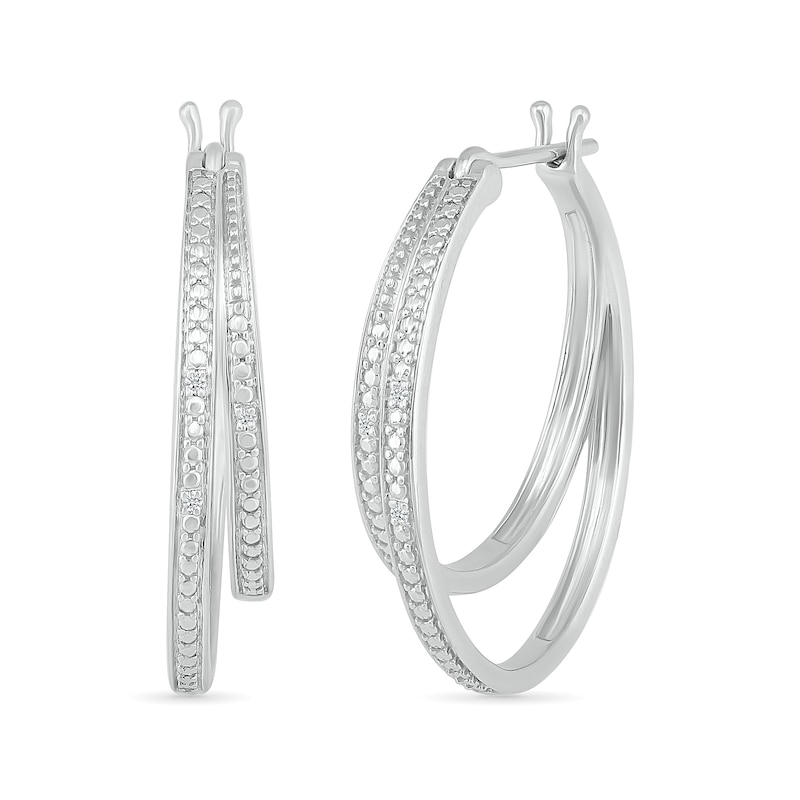 Diamond Accent Split Double Row Hoop Earrings in Sterling Silver
