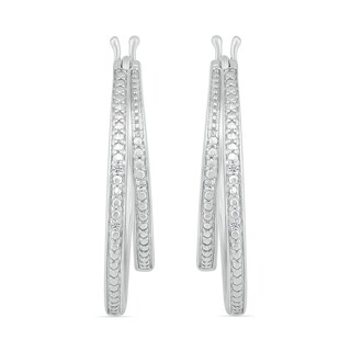 Diamond Accent Split Double Row Hoop Earrings in Sterling Silver