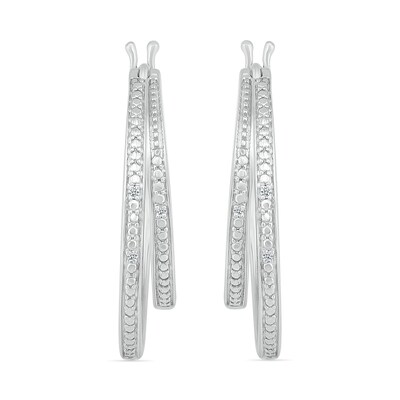 Diamond Accent Split Double Row Hoop Earrings in Sterling Silver