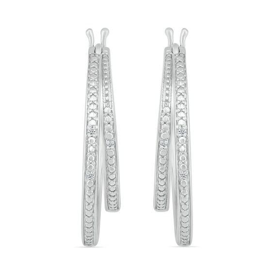 Diamond Accent Split Double Row Hoop Earrings in Sterling Silver