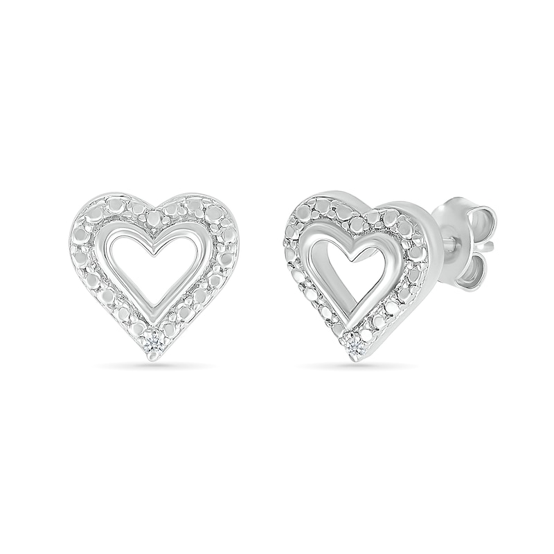 Diamond Accent Heart Outline Stud Earrings in Sterling Silver|Peoples Jewellers