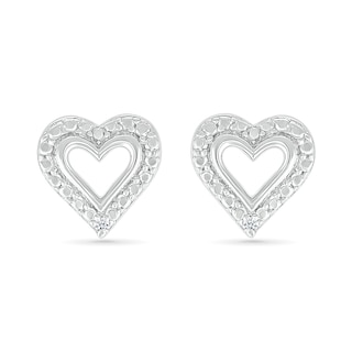Diamond Accent Heart Outline Stud Earrings in Sterling Silver