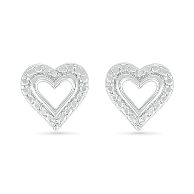 Diamond Accent Heart Outline Stud Earrings in Sterling Silver