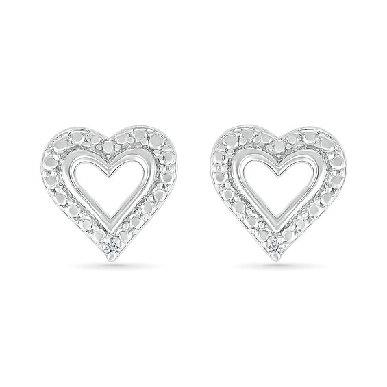 Diamond Accent Heart Outline Stud Earrings in Sterling Silver