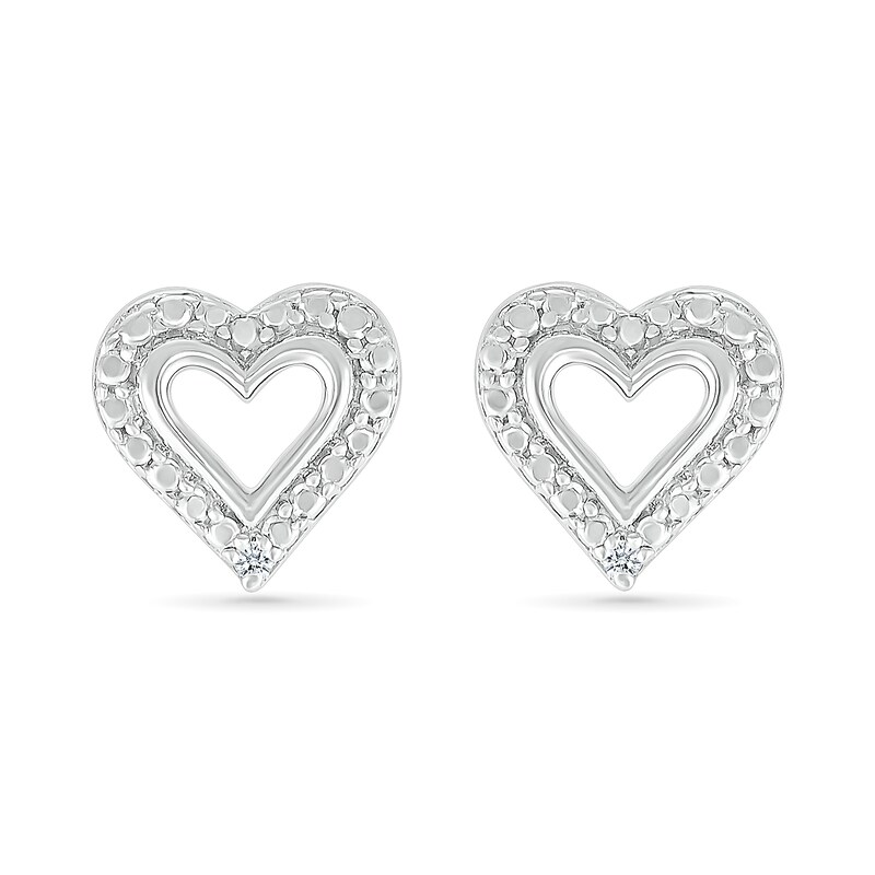 Diamond Accent Heart Outline Stud Earrings in Sterling Silver|Peoples Jewellers