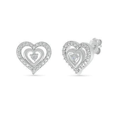Diamond Accent Double Heart Stud Earrings in Sterling Silver