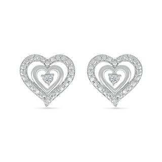Diamond Accent Double Heart Stud Earrings in Sterling Silver