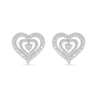 Diamond Accent Double Heart Stud Earrings in Sterling Silver