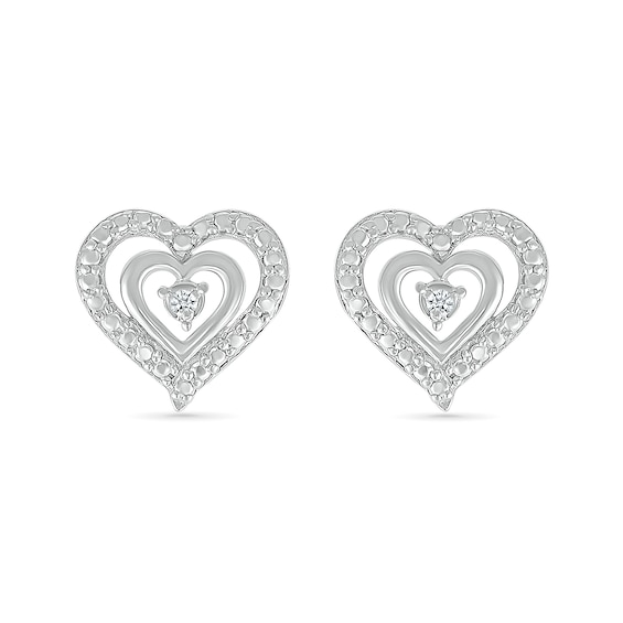 Diamond Accent Double Heart Stud Earrings in Sterling Silver