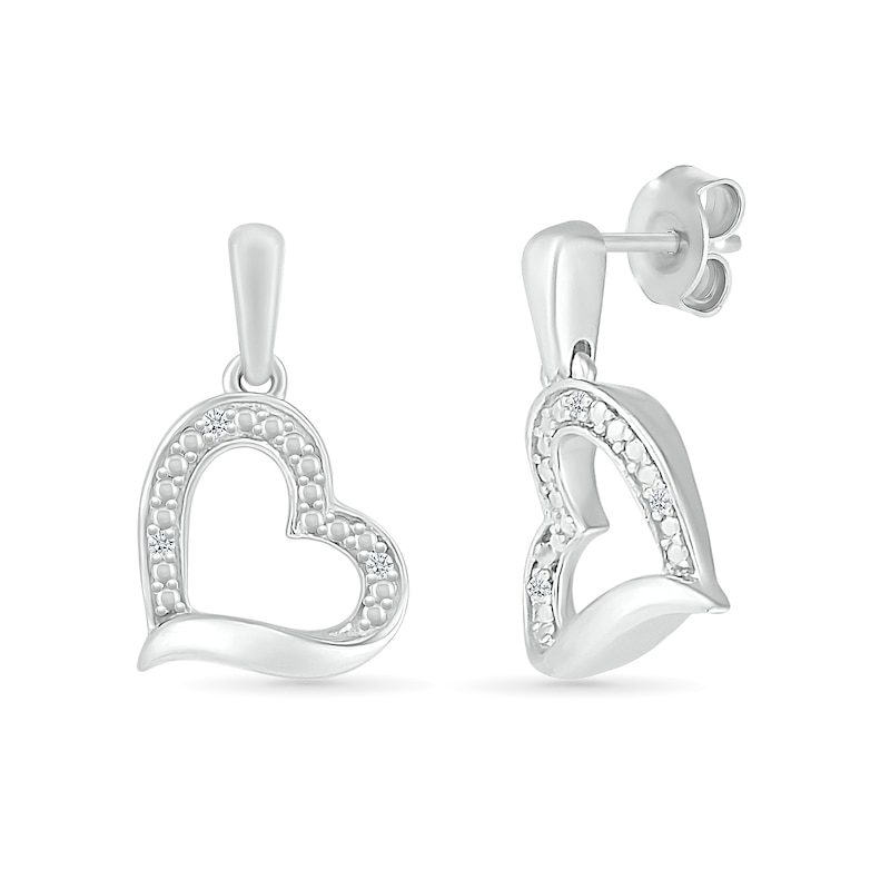 Diamond Accent Tilted Heart Drop Earrings in Sterling Silver|Peoples Jewellers