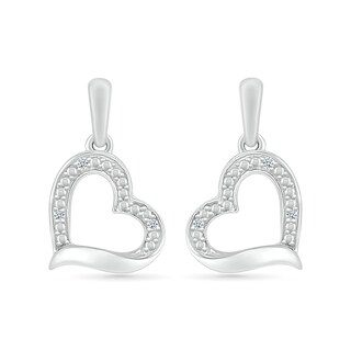 Diamond Accent Tilted Heart Drop Earrings in Sterling Silver
