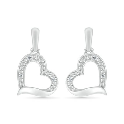 Diamond Accent Tilted Heart Drop Earrings in Sterling Silver